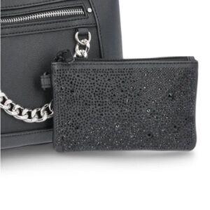 Steve Madden black jeweled zipper pouch